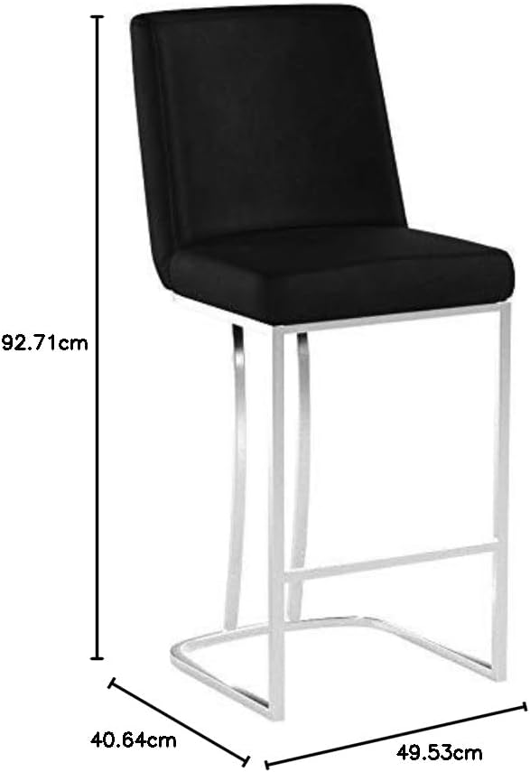 Meridian Furniture Heidi Collection Modern | Contemporary Velvet Upholstered Counter Stool with Polished Gold Metal Legs, 16" W x 19.5" D x 36.5" H, Black