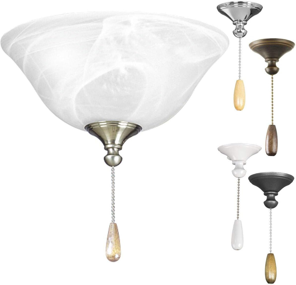 Progress Lighting 2-Light Ceiling Fan Light Kit for AirPro Collection Ceiling Fans, Classic Tranisitonal Style with Alabaster Style Glass Bowl, Includes 2 LED Light Bulbs and Finials in 5 Colors