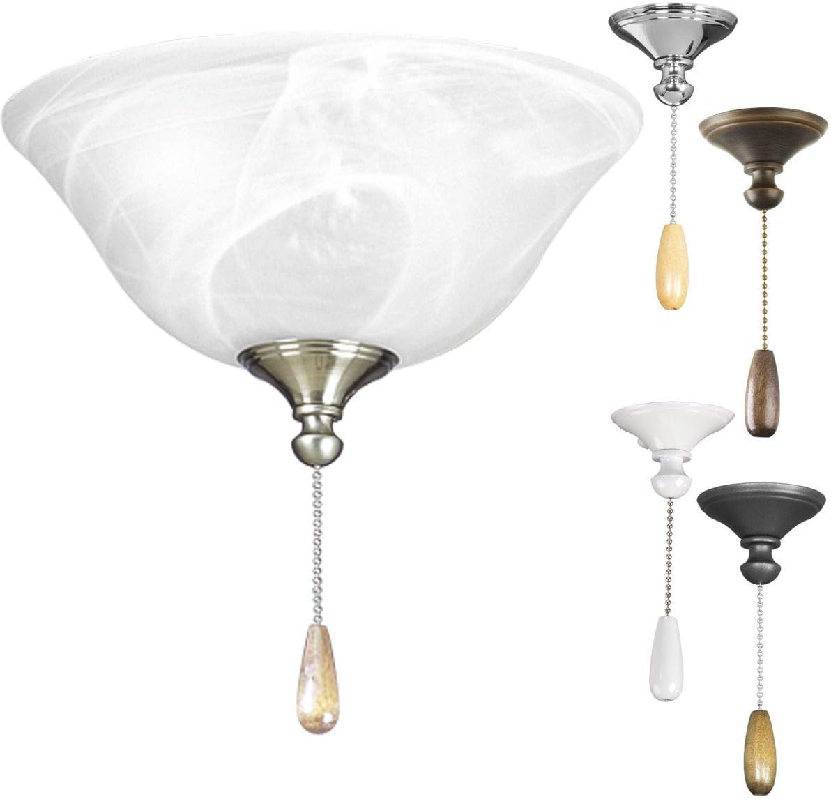 Progress Lighting 2-Light Ceiling Fan Light Kit for AirPro Collection Ceiling Fans, Classic Tranisitonal Style with Alabaster Style Glass Bowl, Includes 2 LED Light Bulbs and Finials in 5 Colors