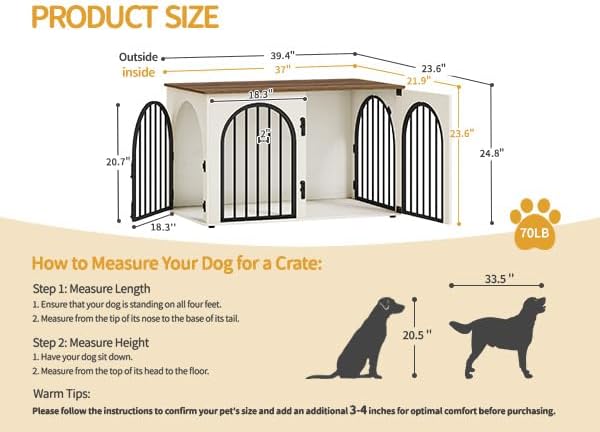31.5'' Wooden Dog Crate Furniture, Indoor Dog Kennel Dogs Cage for Small/Medium Dogs, Heavy Duty Dog Crates Decorative Pet House End Side Table TV Stand, Rustic Brown DFC85101B