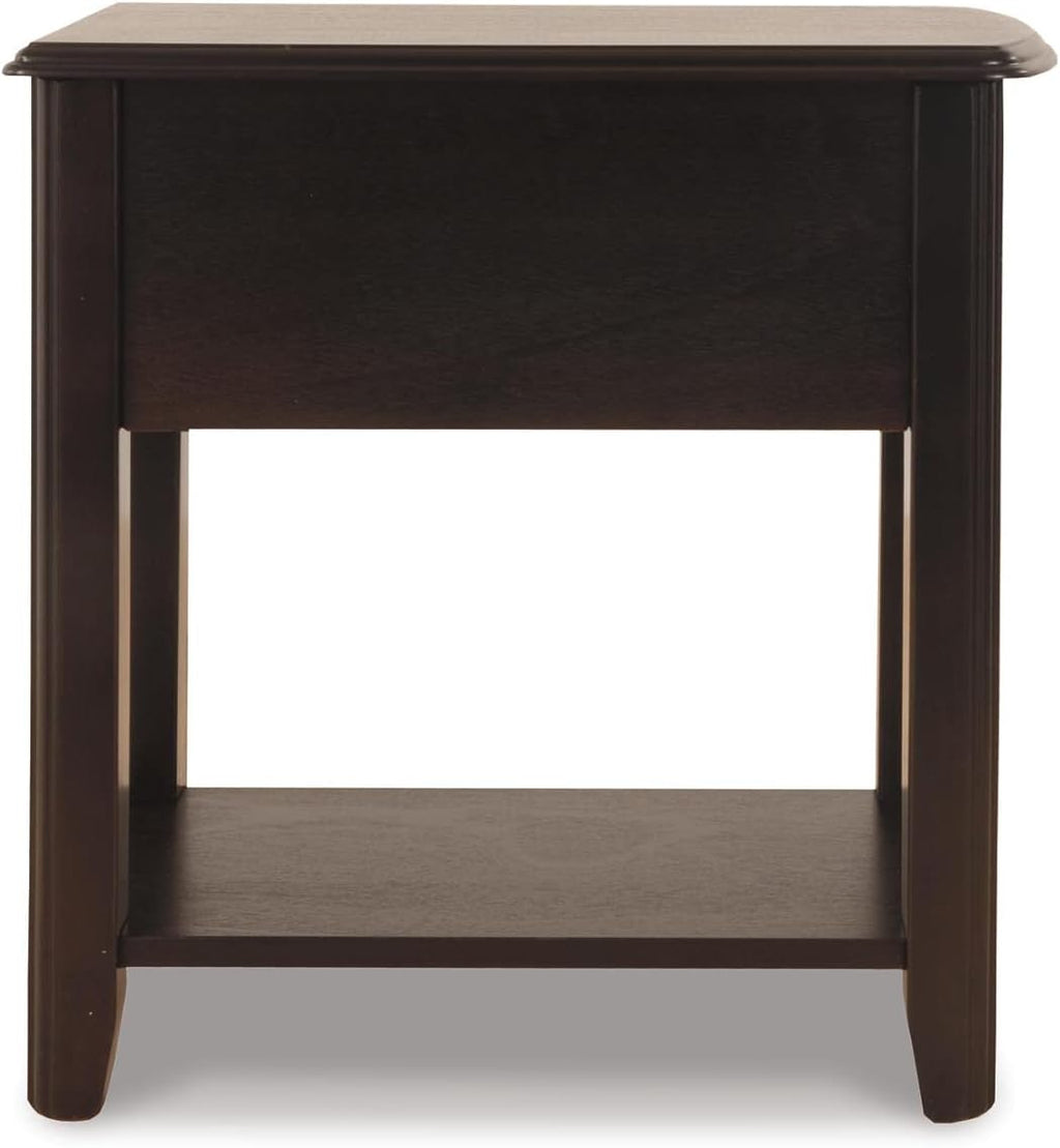 Signature Design by Ashley Breegin Chair Side End Table, 1 Drawer, 1 Fixed Shelf, Veneers, Wood, , 13.13" W x 22.13" D x 23" H, Brown