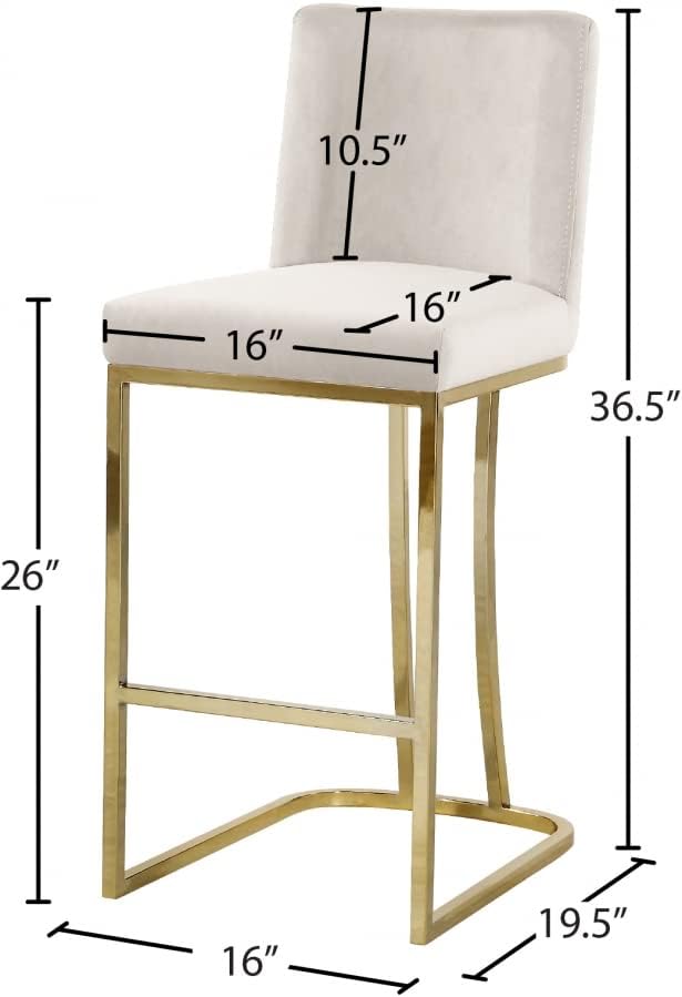 Meridian Furniture Heidi Collection Modern | Contemporary Velvet Upholstered Counter Stool with Polished Gold Metal Legs, 16" W x 19.5" D x 36.5" H, Black