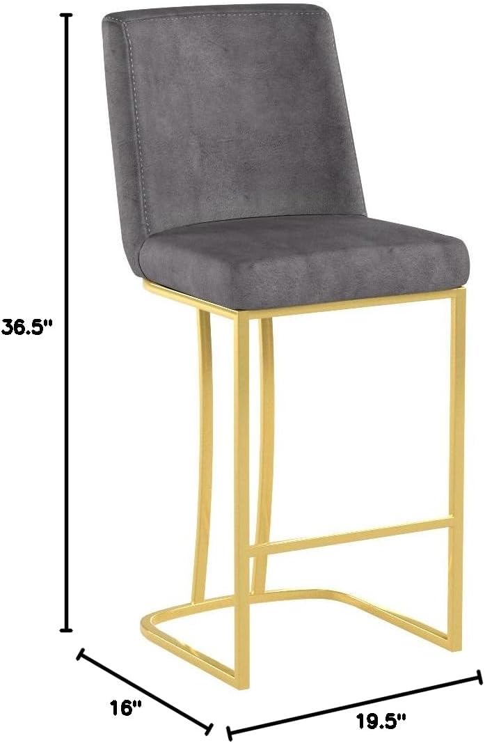 Meridian Furniture Heidi Collection Modern | Contemporary Velvet Upholstered Counter Stool with Polished Gold Metal Legs, 16" W x 19.5" D x 36.5" H, Black