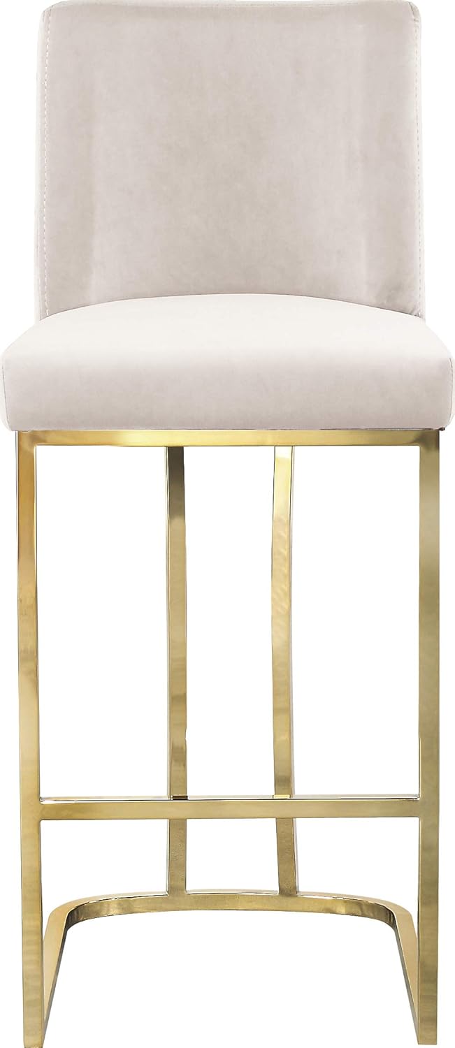 Meridian Furniture Heidi Collection Modern | Contemporary Velvet Upholstered Counter Stool with Polished Gold Metal Legs, 16" W x 19.5" D x 36.5" H, Black