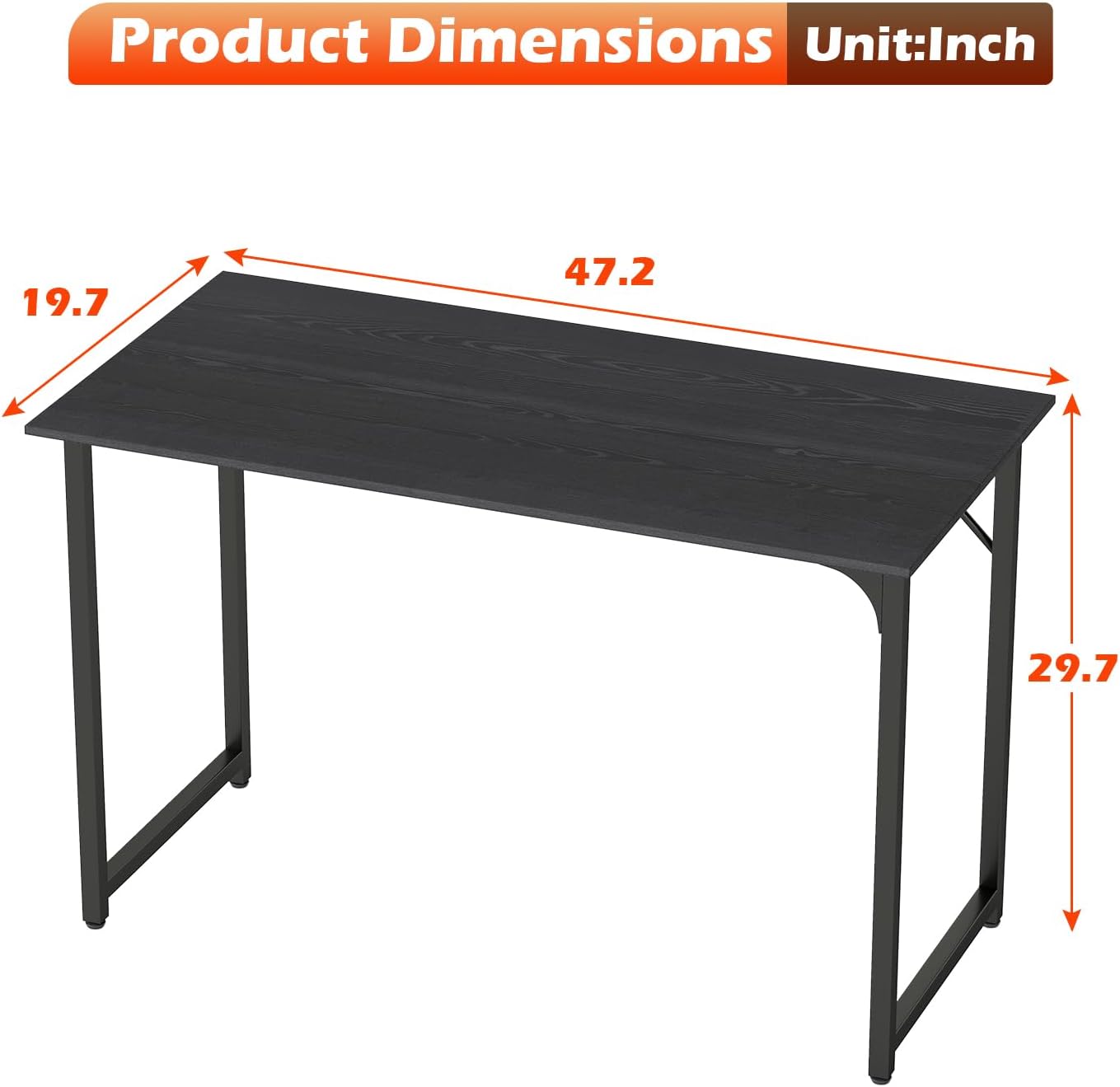 BestOffice Computer Desk,Home Office Desk, Modern Simple Style for Home Office Study Writing (Black, 47 inch)