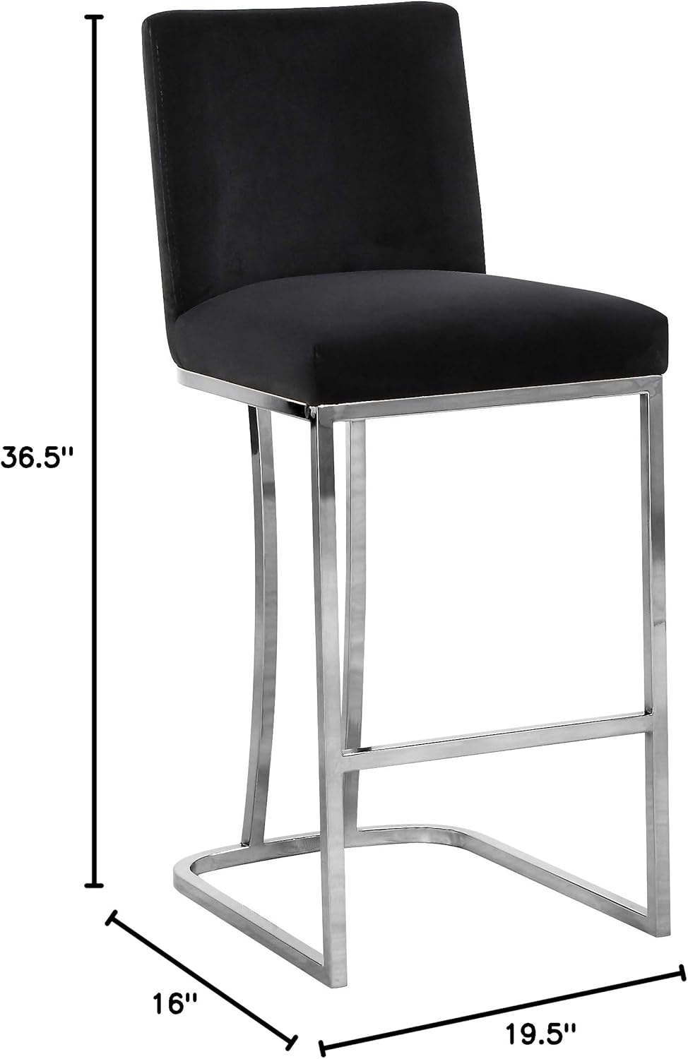 Meridian Furniture Heidi Collection Modern | Contemporary Velvet Upholstered Counter Stool with Polished Gold Metal Legs, 16" W x 19.5" D x 36.5" H, Black