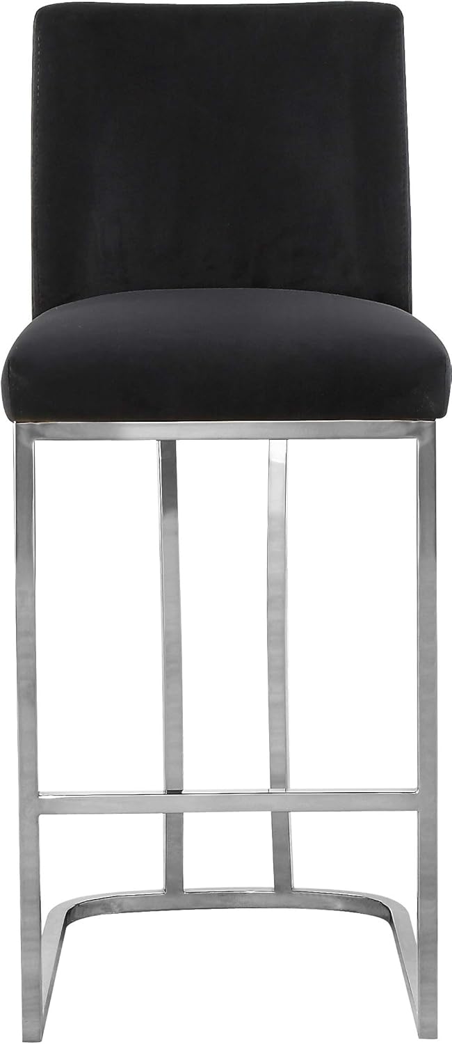 Meridian Furniture Heidi Collection Modern | Contemporary Velvet Upholstered Counter Stool with Polished Gold Metal Legs, 16" W x 19.5" D x 36.5" H, Black