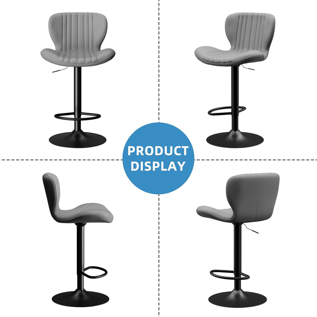 Shintenchi Bar Stools Set of 4 Modern Swivel Bar Chairs, Counter Height Faux Leather Metal Barstools, Upholstered Island Chairs with Back and Footrest, Coffee