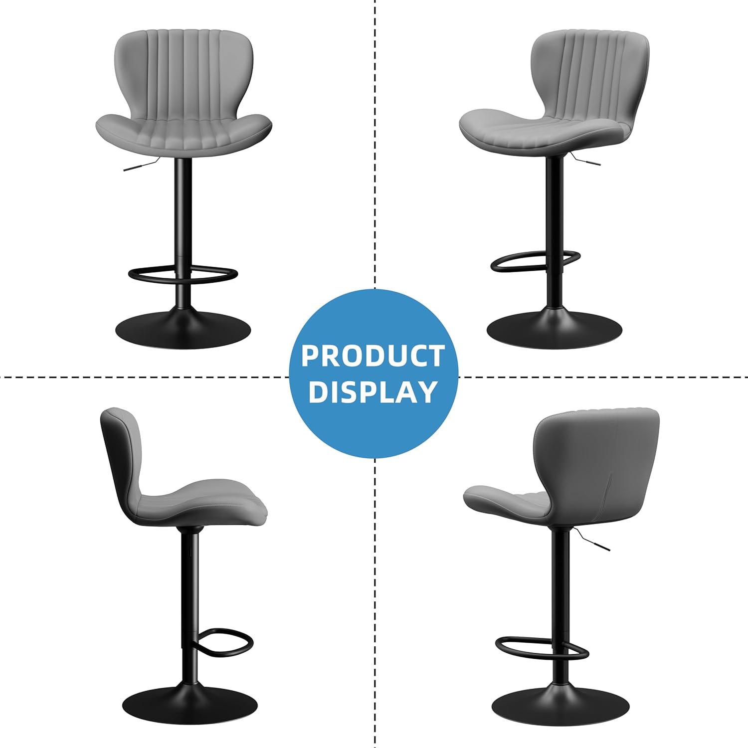 Shintenchi Bar Stools Set of 4 Modern Swivel Bar Chairs, Counter Height Faux Leather Metal Barstools, Upholstered Island Chairs with Back and Footrest, Coffee