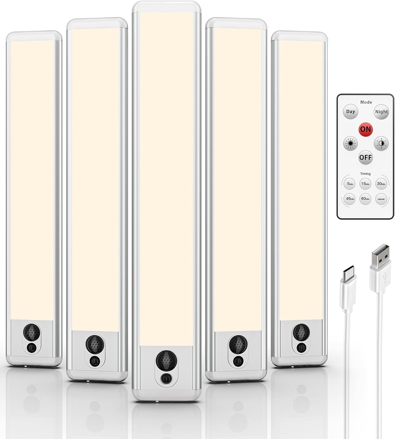EZVALO 5 Pack Under Cabinet Lighting, Rechargeable Motion Sensor Light, LED Closet Lights Wireless, 5700K Dimmable, Timer, Magnetic, with Remote Control for Kitchen, Closet, Stair