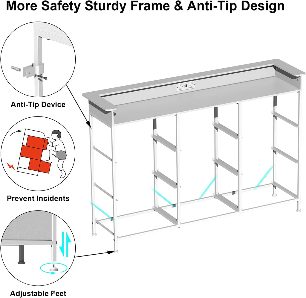 EXOTICA White Dresser with LED Light for Bedroom 9 Drawer Dressers with Charging Station Chests of Drawers for Entryway Closet Living Room Hallway Sturdy Steel Frame Wooden Top Easy Pull Handle