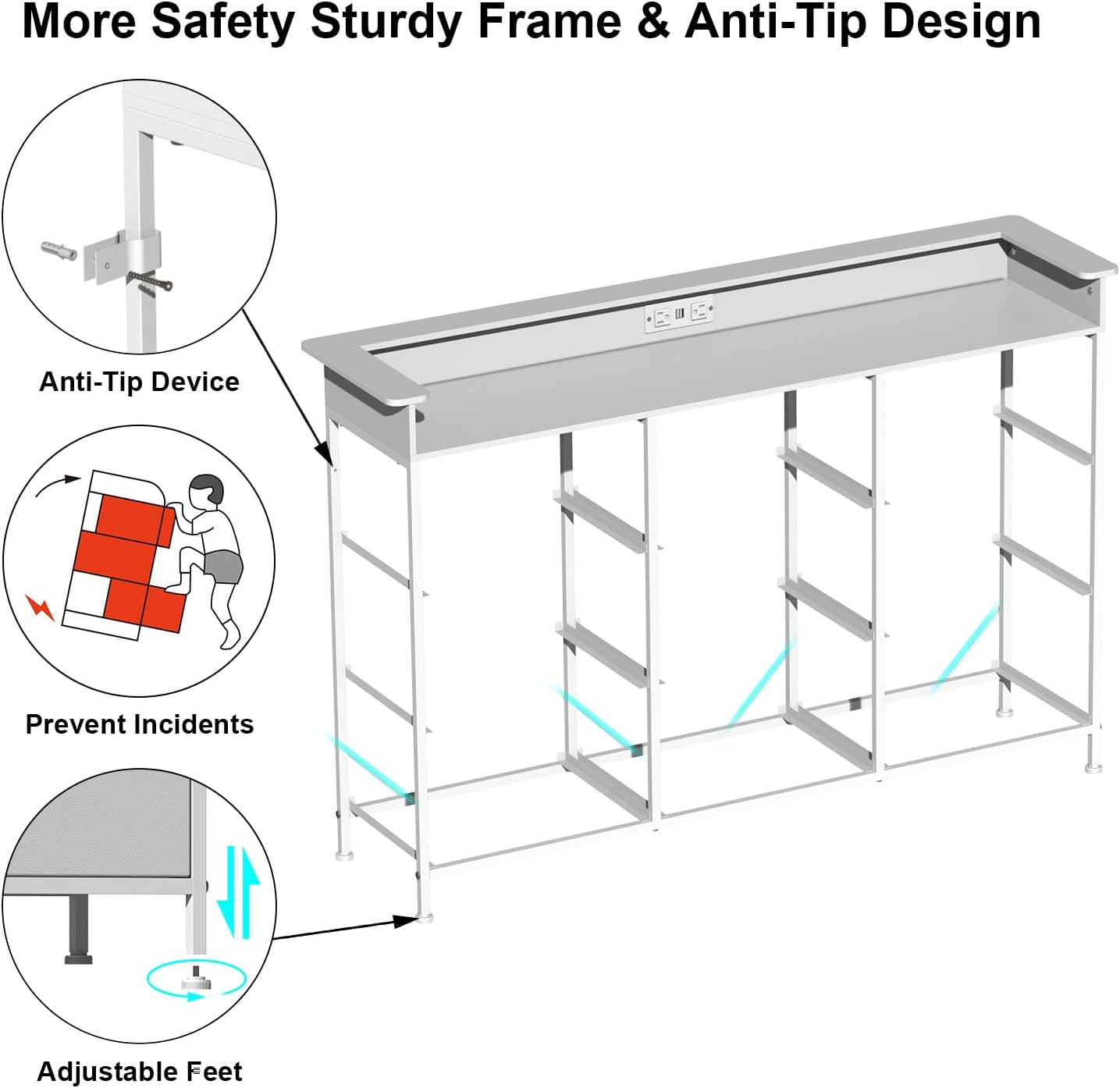 EXOTICA White Dresser with LED Light for Bedroom 9 Drawer Dressers with Charging Station Chests of Drawers for Entryway Closet Living Room Hallway Sturdy Steel Frame Wooden Top Easy Pull Handle