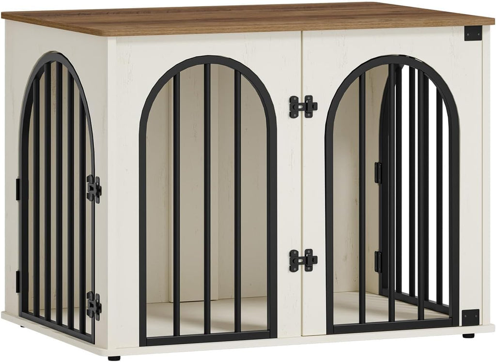 31.5'' Wooden Dog Crate Furniture, Indoor Dog Kennel Dogs Cage for Small/Medium Dogs, Heavy Duty Dog Crates Decorative Pet House End Side Table TV Stand, Rustic Brown DFC85101B