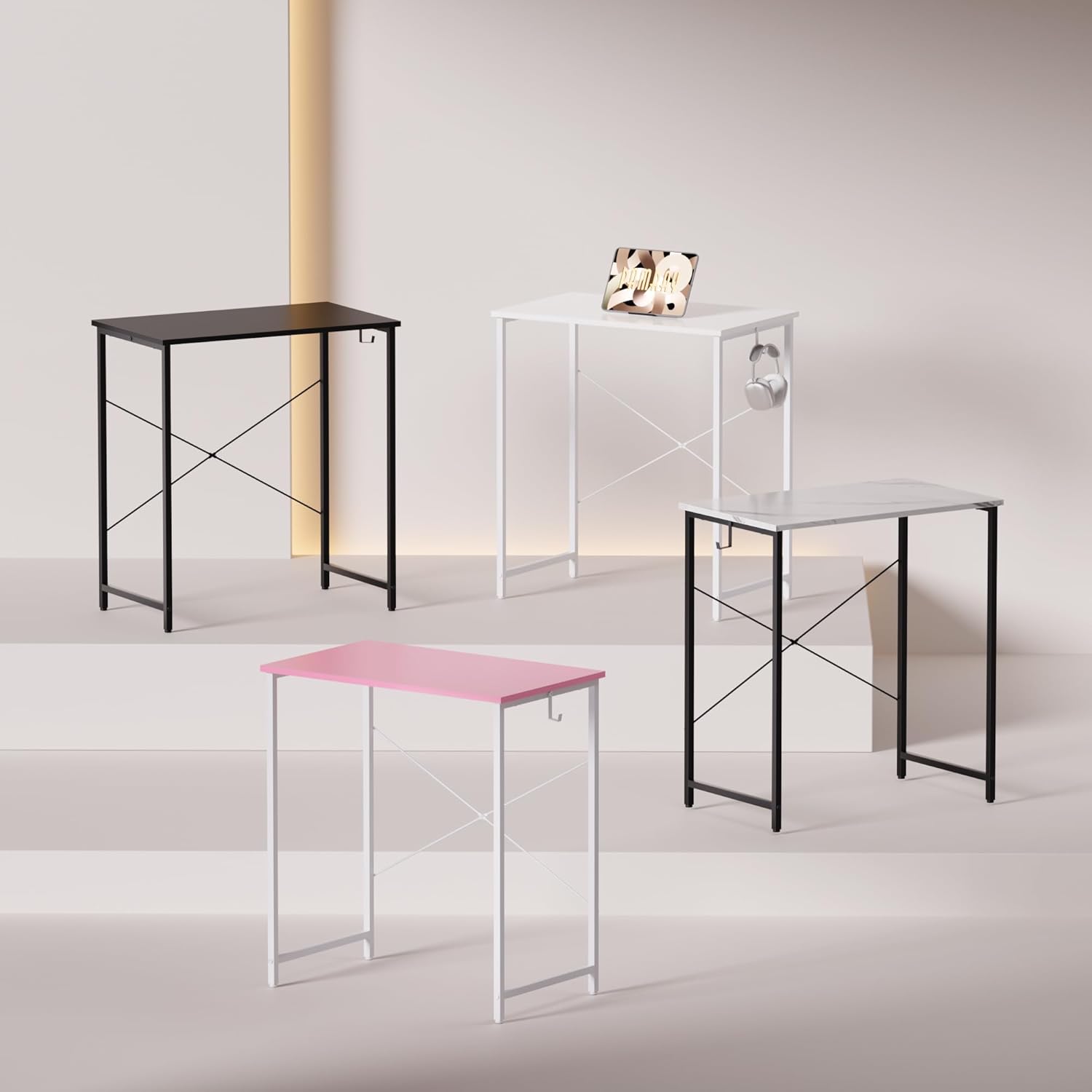 Pamray 32 Inch Computer Desk for Small Spaces with Storage Bag, Home Office Work Desk with Headphone Hook, Small Office Desk Study Writing Table