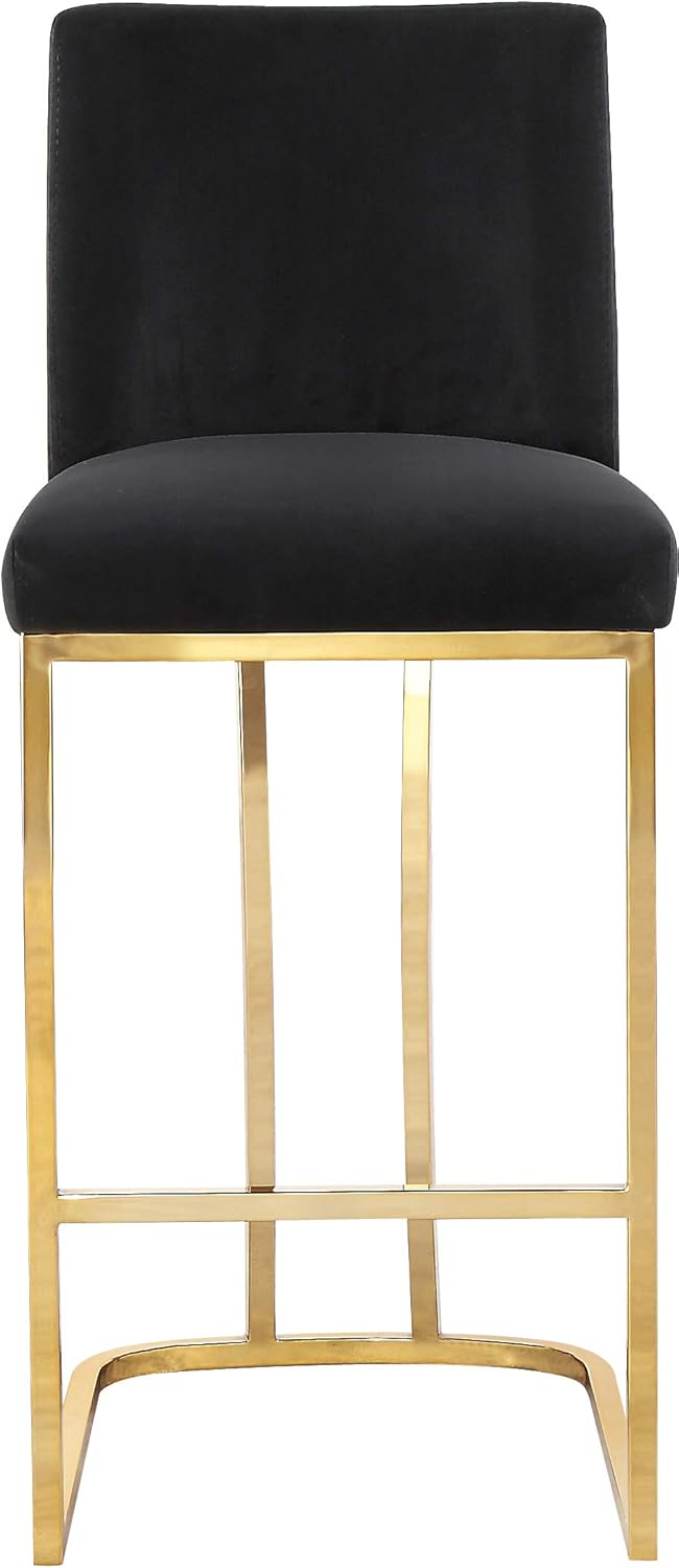 Meridian Furniture Heidi Collection Modern | Contemporary Velvet Upholstered Counter Stool with Polished Gold Metal Legs, 16" W x 19.5" D x 36.5" H, Black