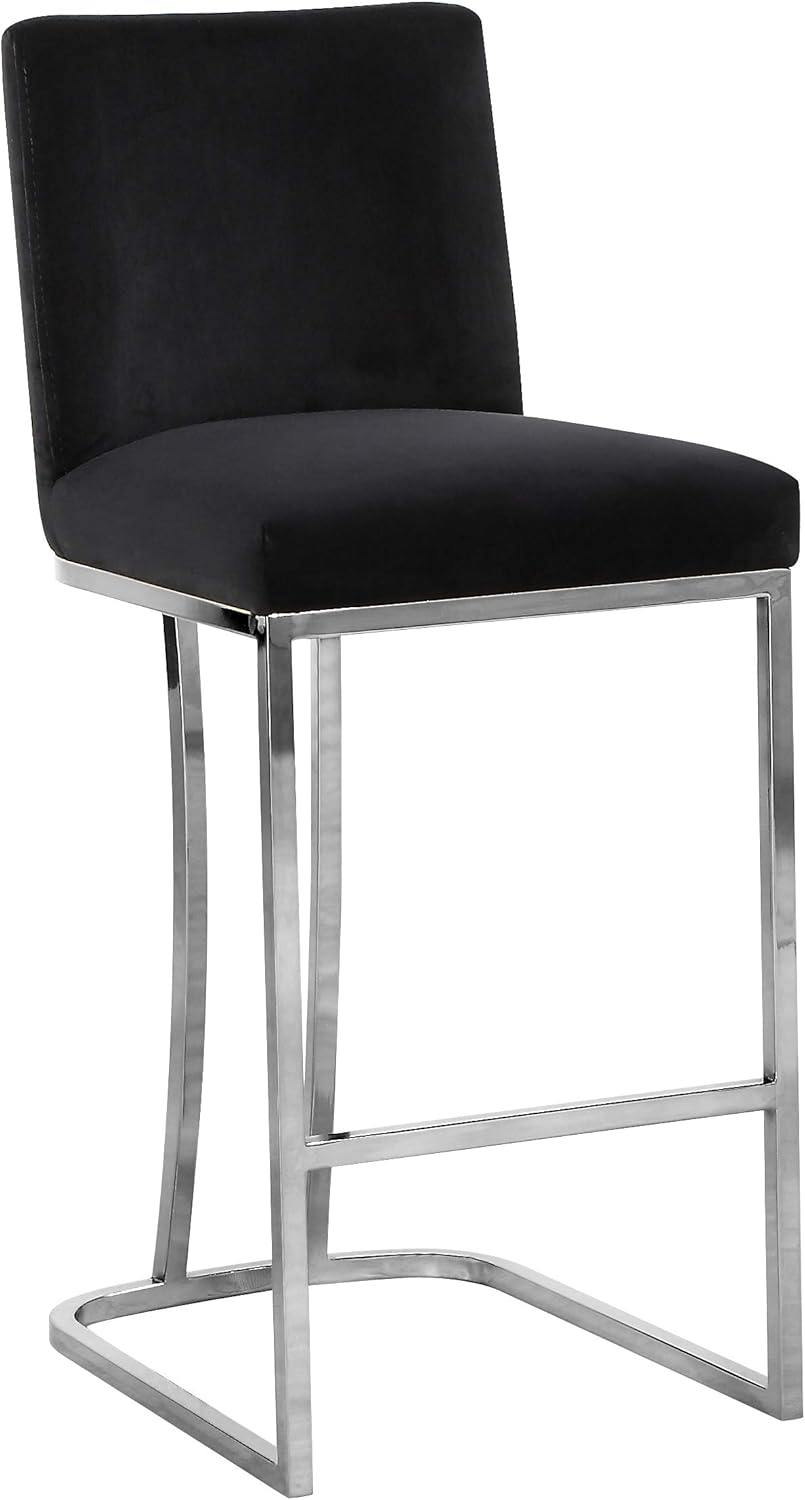 Meridian Furniture Heidi Collection Modern | Contemporary Velvet Upholstered Counter Stool with Polished Gold Metal Legs, 16" W x 19.5" D x 36.5" H, Black