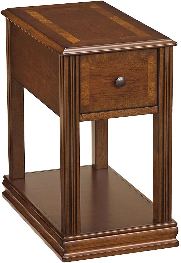Signature Design by Ashley Breegin Chair Side End Table, 1 Drawer, 1 Fixed Shelf, Veneers, Wood, , 13.13" W x 22.13" D x 23" H, Brown