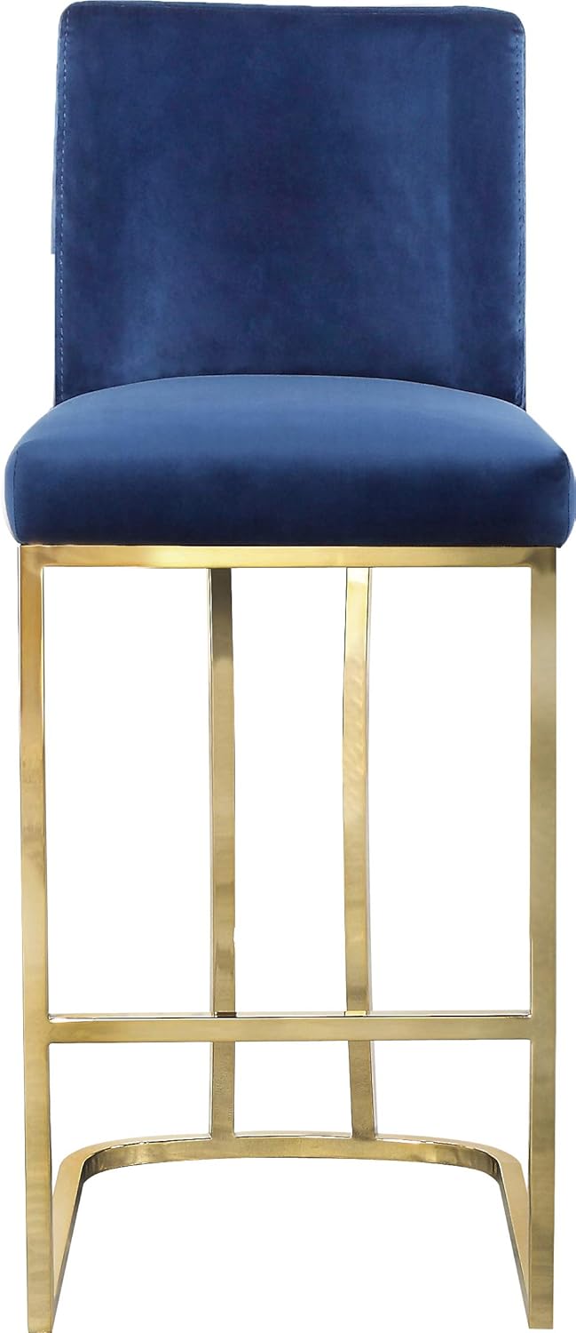 Meridian Furniture Heidi Collection Modern | Contemporary Velvet Upholstered Counter Stool with Polished Gold Metal Legs, 16" W x 19.5" D x 36.5" H, Black