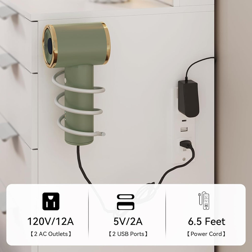 YITAHOME 46" Vanity Table with LED Lighted Mirror, Makeup Desk with 11 Drawers, Cushioned Storage Stool, Vanity Set with Power Outlet & Magnifying Mirror, White