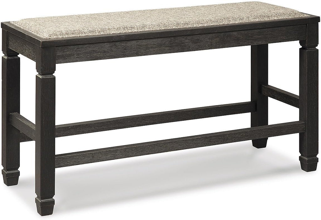 Signature Design by Ashley Bolanburg Casual French Country Upholstered Dining Room Bench with Nailhead Trim, Heavy Woven Fabric, Wood, Antique White & Tan