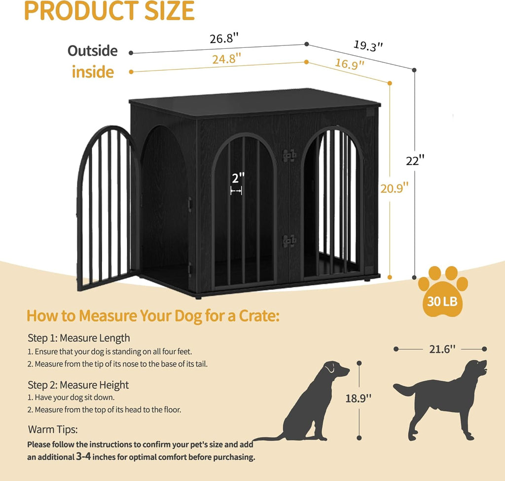 31.5'' Wooden Dog Crate Furniture, Indoor Dog Kennel Dogs Cage for Small/Medium Dogs, Heavy Duty Dog Crates Decorative Pet House End Side Table TV Stand, Rustic Brown DFC85101B