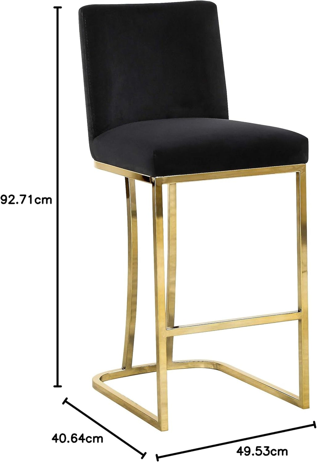 Meridian Furniture Heidi Collection Modern | Contemporary Velvet Upholstered Counter Stool with Polished Gold Metal Legs, 16" W x 19.5" D x 36.5" H, Black