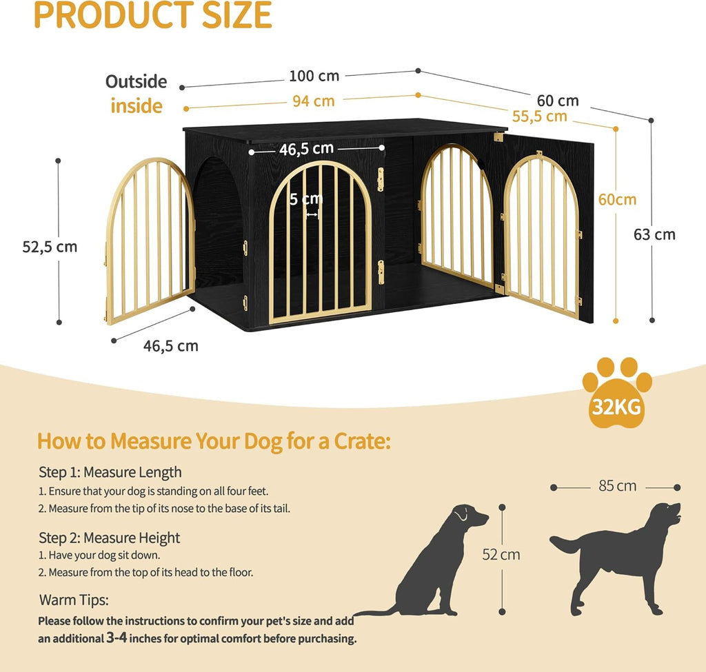 31.5'' Wooden Dog Crate Furniture, Indoor Dog Kennel Dogs Cage for Small/Medium Dogs, Heavy Duty Dog Crates Decorative Pet House End Side Table TV Stand, Rustic Brown DFC85101B