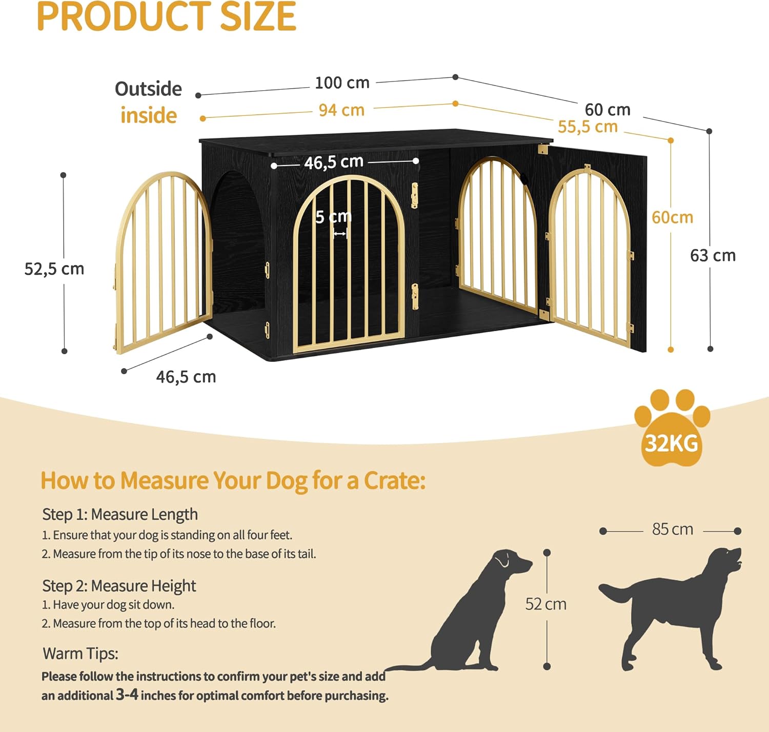 31.5'' Wooden Dog Crate Furniture, Indoor Dog Kennel Dogs Cage for Small/Medium Dogs, Heavy Duty Dog Crates Decorative Pet House End Side Table TV Stand, Rustic Brown DFC85101B