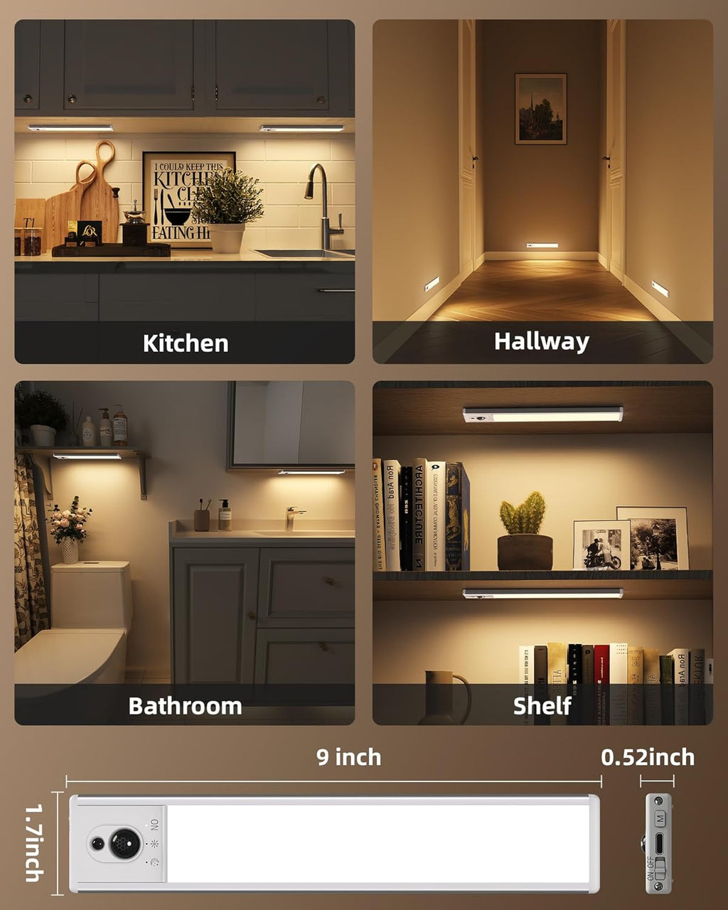 EZVALO 5 Pack Under Cabinet Lighting, Rechargeable Motion Sensor Light, LED Closet Lights Wireless, 5700K Dimmable, Timer, Magnetic, with Remote Control for Kitchen, Closet, Stair