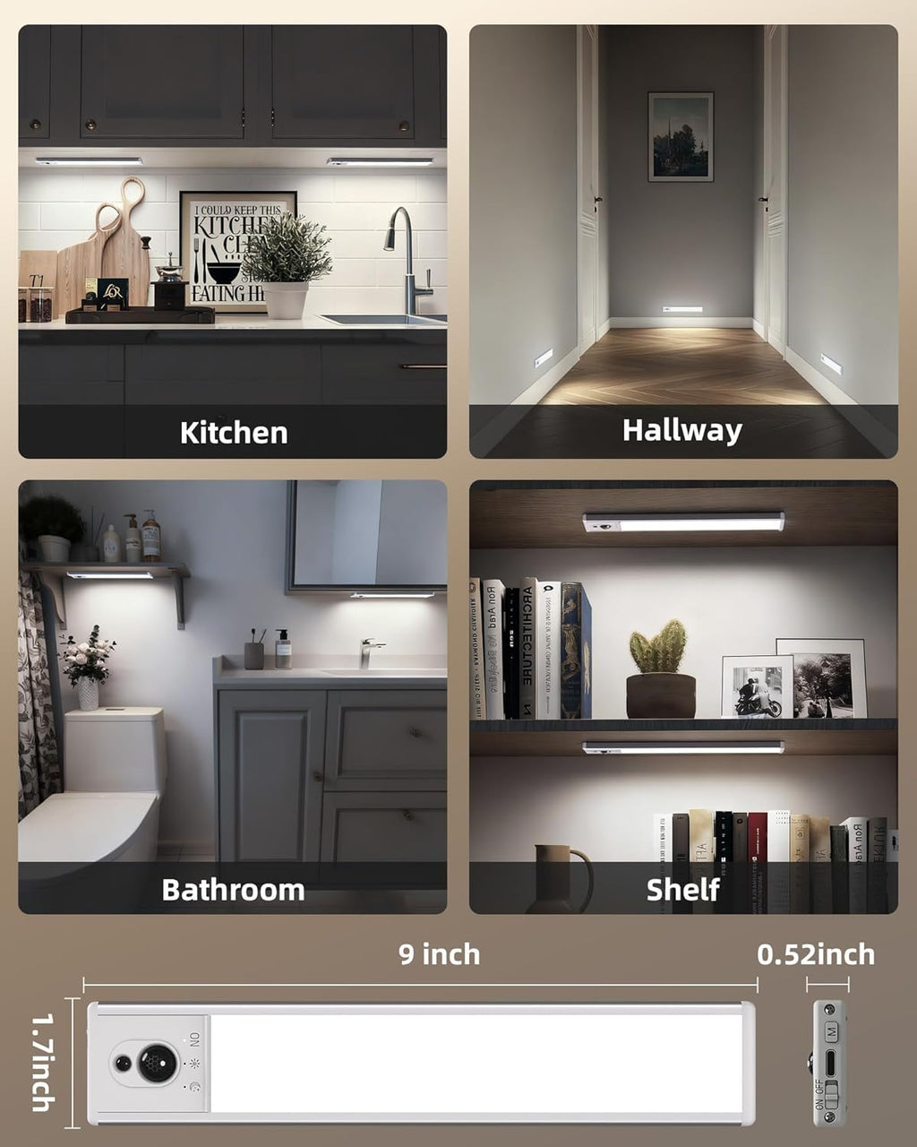 EZVALO 5 Pack Under Cabinet Lighting, Rechargeable Motion Sensor Light, LED Closet Lights Wireless, 5700K Dimmable, Timer, Magnetic, with Remote Control for Kitchen, Closet, Stair