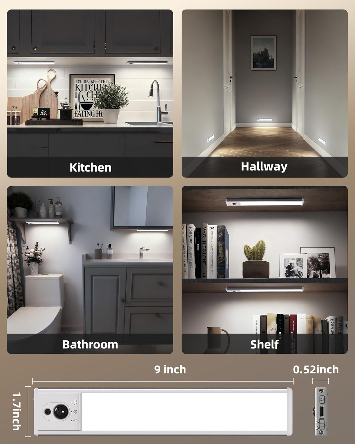 EZVALO 5 Pack Under Cabinet Lighting, Rechargeable Motion Sensor Light, LED Closet Lights Wireless, 5700K Dimmable, Timer, Magnetic, with Remote Control for Kitchen, Closet, Stair