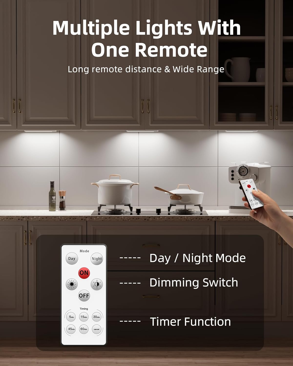 EZVALO 5 Pack Under Cabinet Lighting, Rechargeable Motion Sensor Light, LED Closet Lights Wireless, 5700K Dimmable, Timer, Magnetic, with Remote Control for Kitchen, Closet, Stair