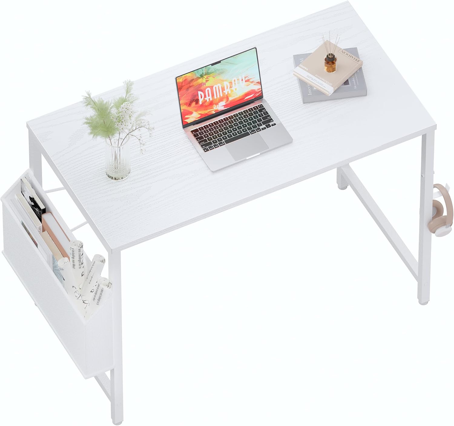 Pamray 32 Inch Computer Desk for Small Spaces with Storage Bag, Home Office Work Desk with Headphone Hook, Small Office Desk Study Writing Table
