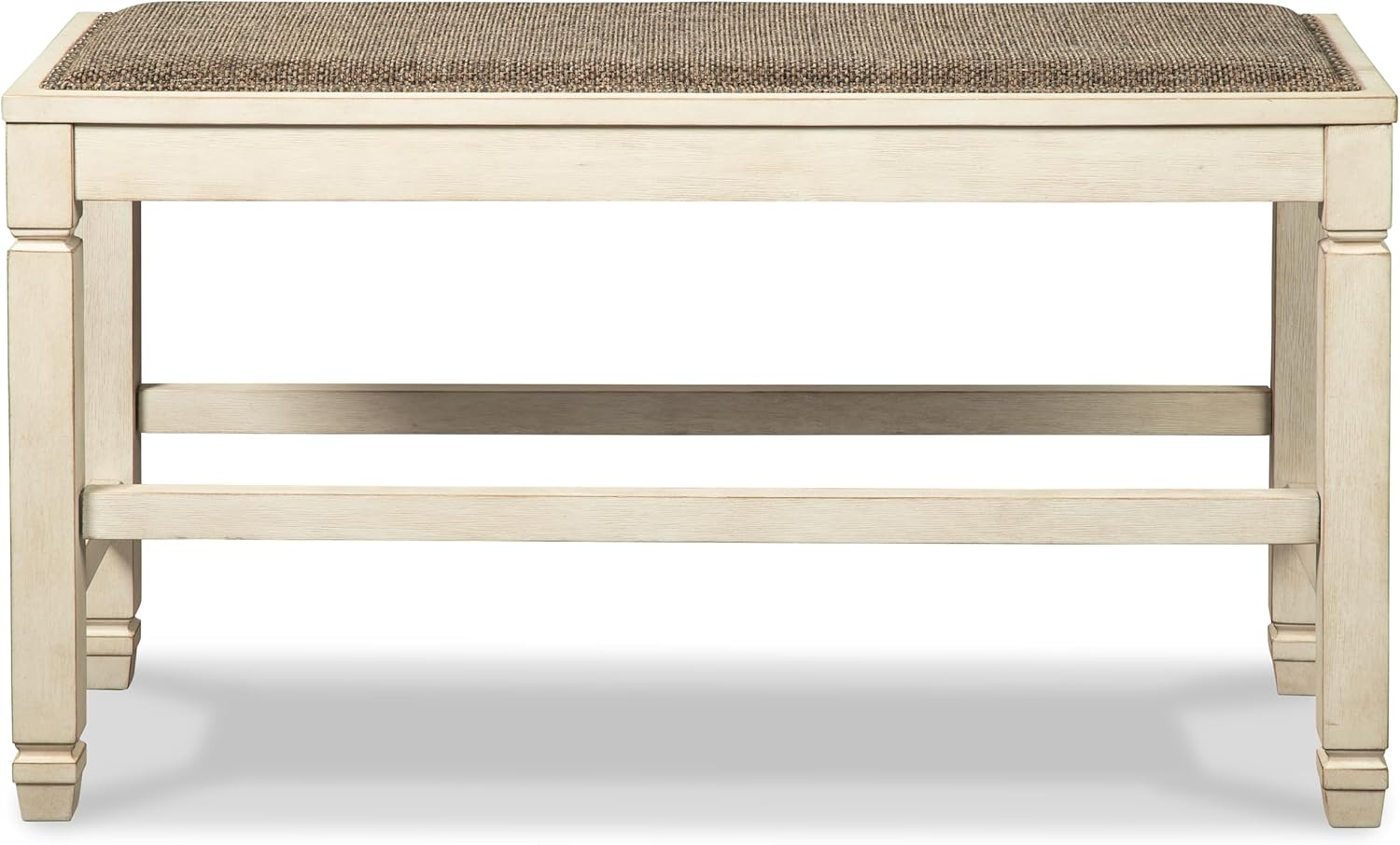 Signature Design by Ashley Bolanburg Casual French Country Upholstered Dining Room Bench with Nailhead Trim, Heavy Woven Fabric, Wood, Antique White & Tan