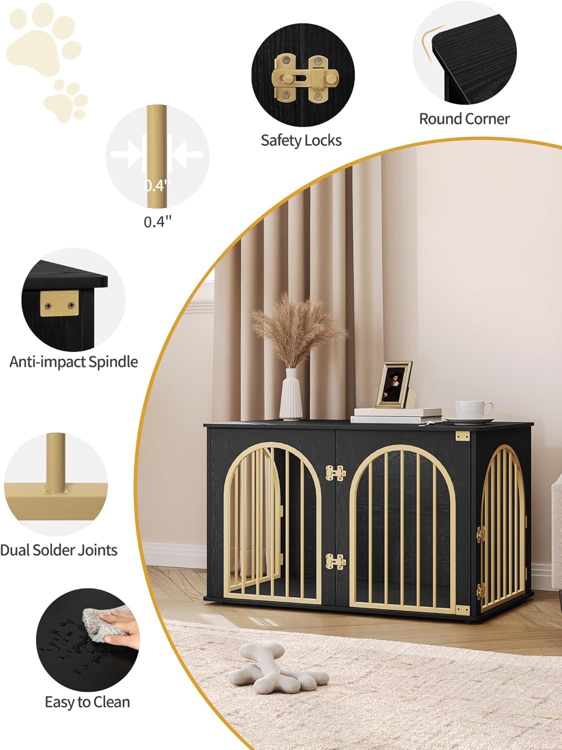 31.5'' Wooden Dog Crate Furniture, Indoor Dog Kennel Dogs Cage for Small/Medium Dogs, Heavy Duty Dog Crates Decorative Pet House End Side Table TV Stand, Rustic Brown DFC85101B