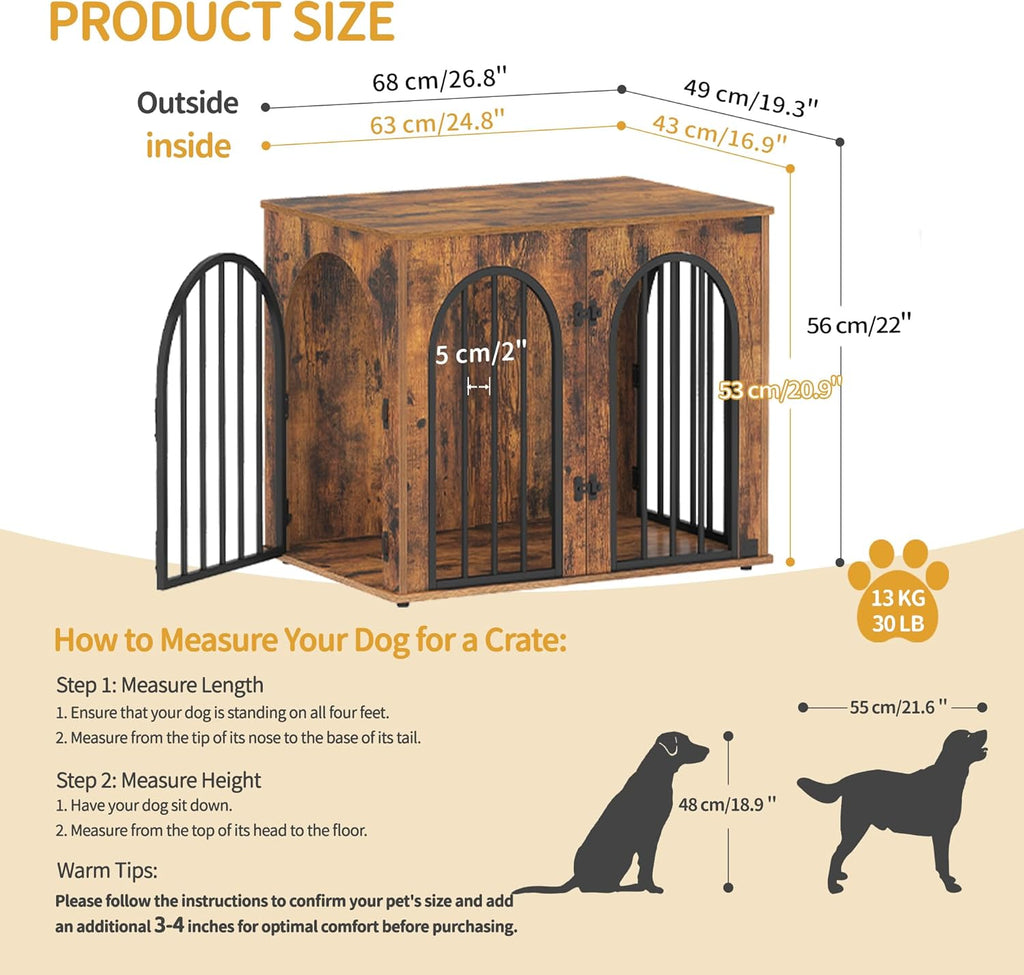 31.5'' Wooden Dog Crate Furniture, Indoor Dog Kennel Dogs Cage for Small/Medium Dogs, Heavy Duty Dog Crates Decorative Pet House End Side Table TV Stand, Rustic Brown DFC85101B