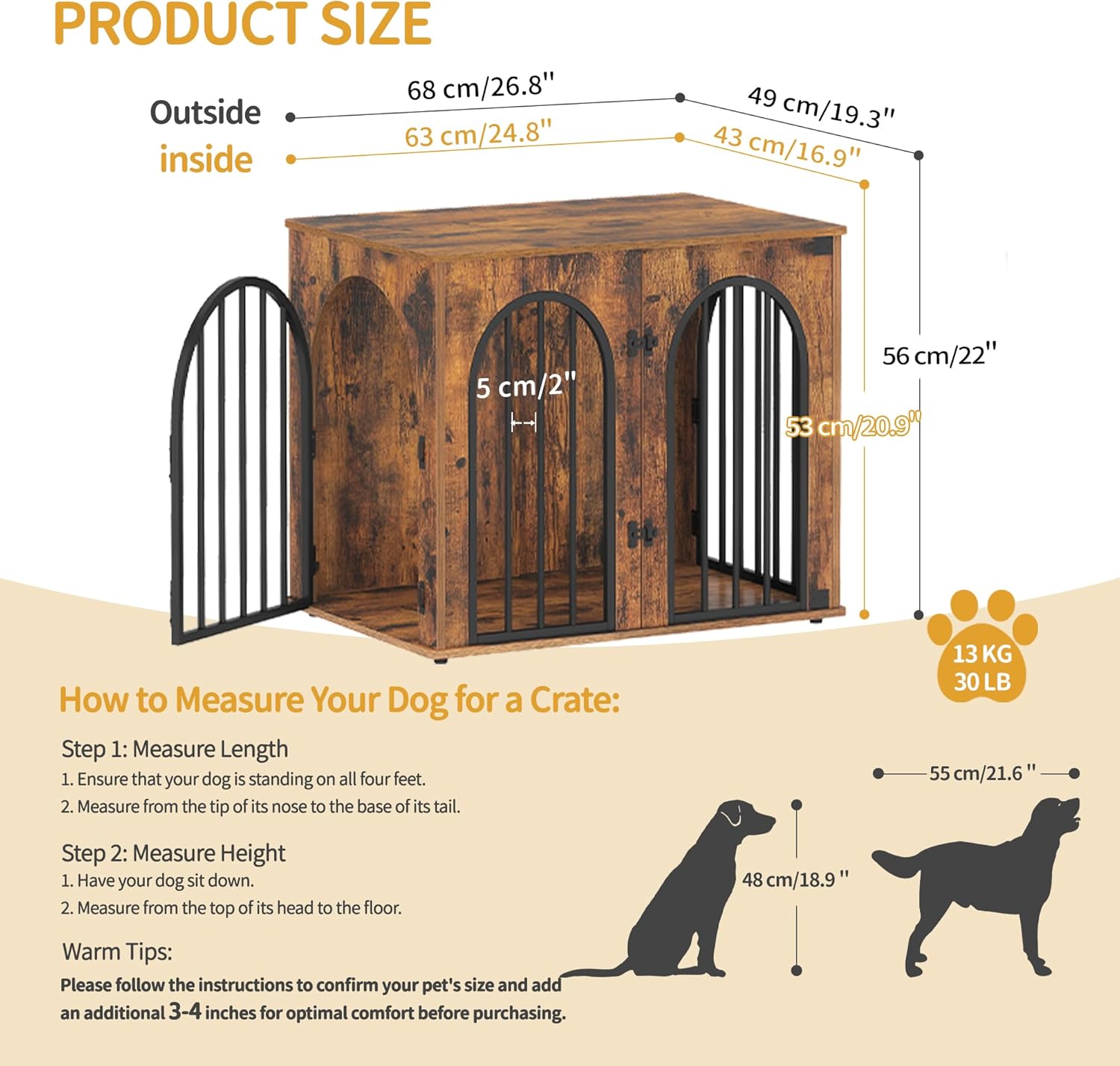 31.5'' Wooden Dog Crate Furniture, Indoor Dog Kennel Dogs Cage for Small/Medium Dogs, Heavy Duty Dog Crates Decorative Pet House End Side Table TV Stand, Rustic Brown DFC85101B