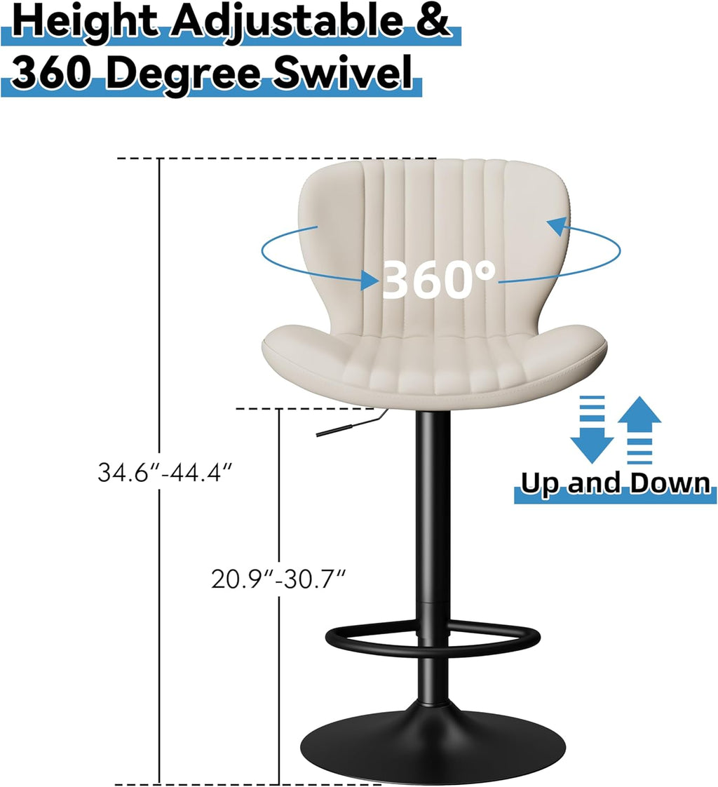 Shintenchi Bar Stools Set of 4 Modern Swivel Bar Chairs, Counter Height Faux Leather Metal Barstools, Upholstered Island Chairs with Back and Footrest, Coffee