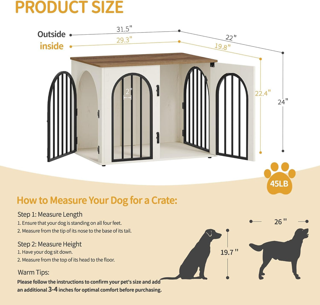 31.5'' Wooden Dog Crate Furniture, Indoor Dog Kennel Dogs Cage for Small/Medium Dogs, Heavy Duty Dog Crates Decorative Pet House End Side Table TV Stand, Rustic Brown DFC85101B