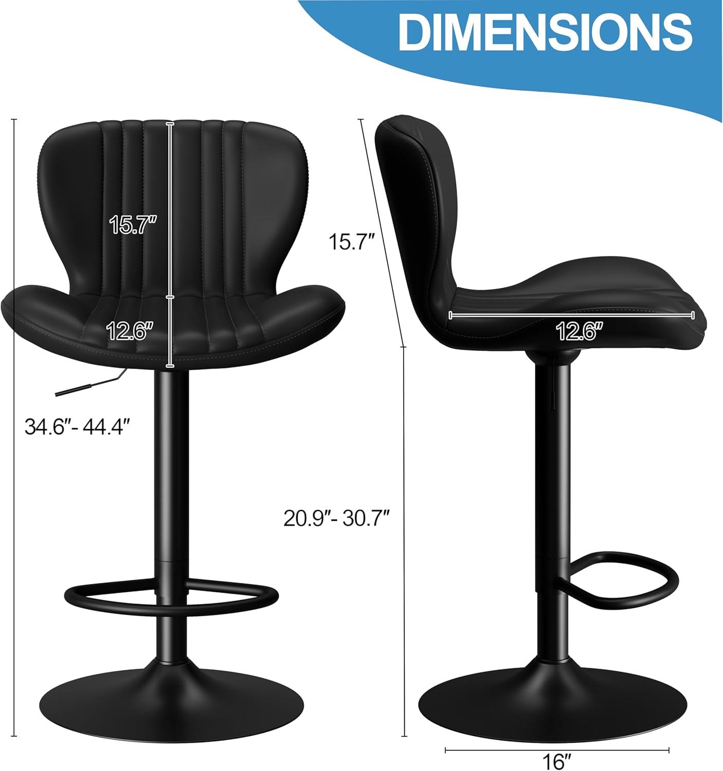 Shintenchi Bar Stools Set of 4 Modern Swivel Bar Chairs, Counter Height Faux Leather Metal Barstools, Upholstered Island Chairs with Back and Footrest, Coffee