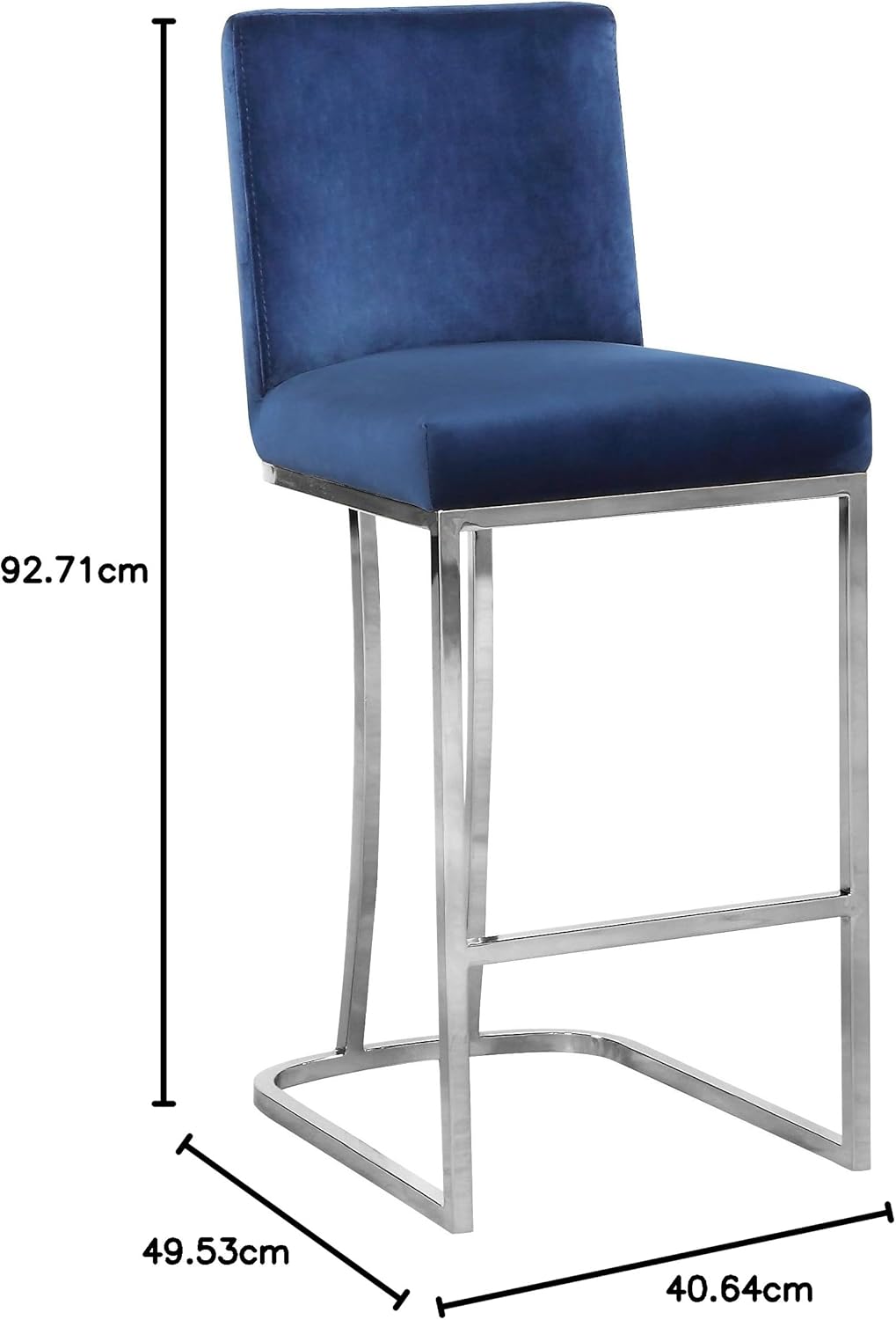 Meridian Furniture Heidi Collection Modern | Contemporary Velvet Upholstered Counter Stool with Polished Gold Metal Legs, 16" W x 19.5" D x 36.5" H, Black