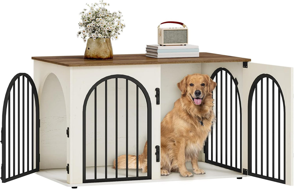 31.5'' Wooden Dog Crate Furniture, Indoor Dog Kennel Dogs Cage for Small/Medium Dogs, Heavy Duty Dog Crates Decorative Pet House End Side Table TV Stand, Rustic Brown DFC85101B