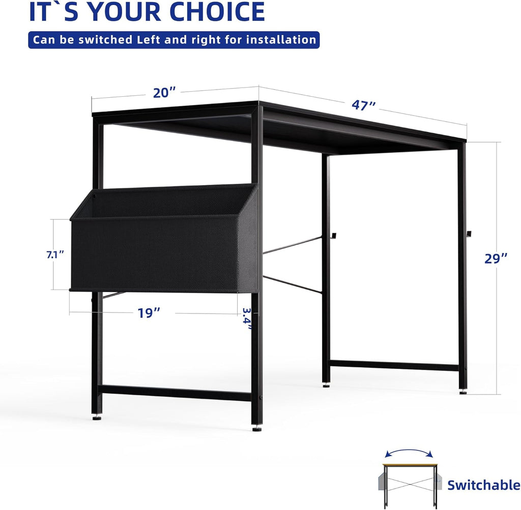 Pamray 32 Inch Computer Desk for Small Spaces with Storage Bag, Home Office Work Desk with Headphone Hook, Small Office Desk Study Writing Table