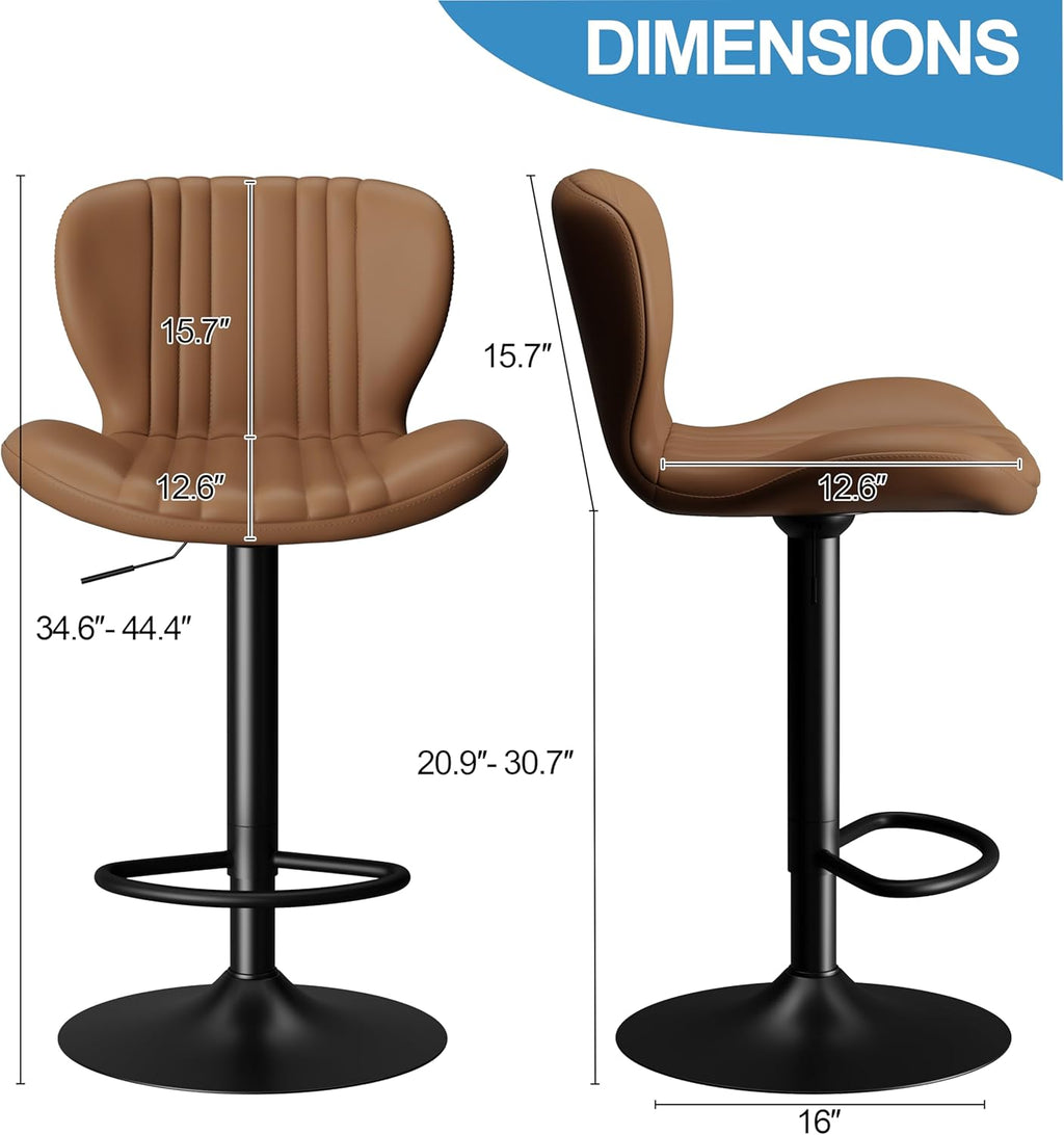 Shintenchi Bar Stools Set of 4 Modern Swivel Bar Chairs, Counter Height Faux Leather Metal Barstools, Upholstered Island Chairs with Back and Footrest, Coffee