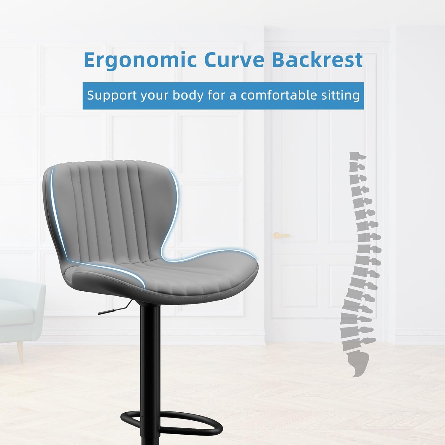 Shintenchi Bar Stools Set of 4 Modern Swivel Bar Chairs, Counter Height Faux Leather Metal Barstools, Upholstered Island Chairs with Back and Footrest, Coffee