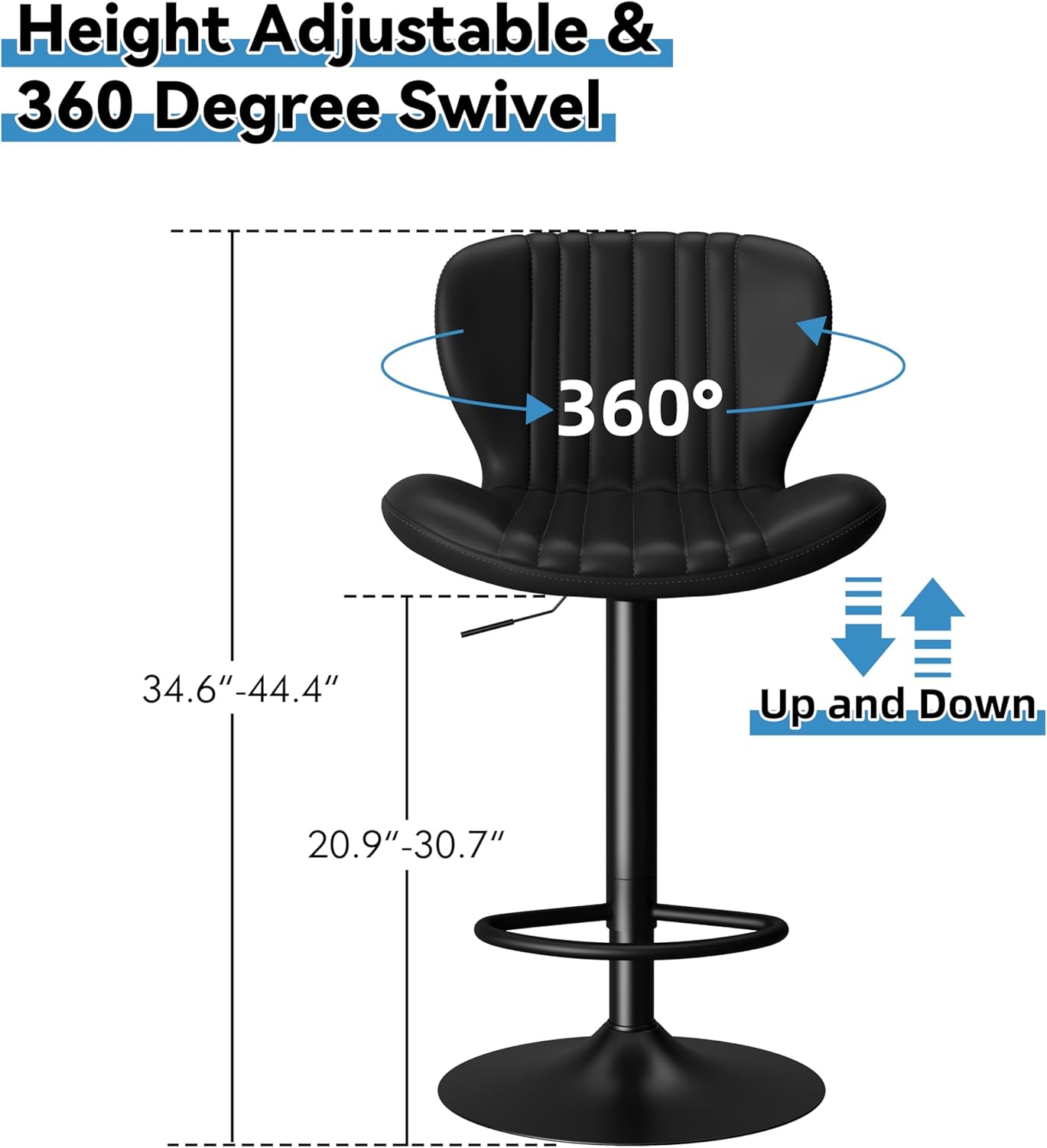 Shintenchi Bar Stools Set of 4 Modern Swivel Bar Chairs, Counter Height Faux Leather Metal Barstools, Upholstered Island Chairs with Back and Footrest, Coffee