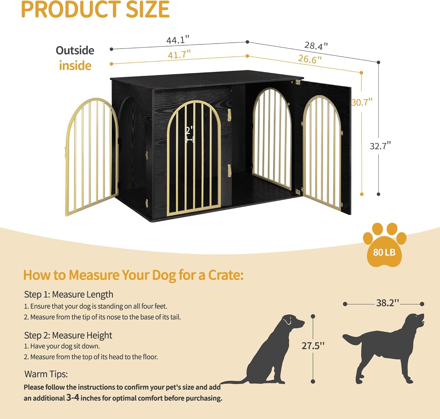 31.5'' Wooden Dog Crate Furniture, Indoor Dog Kennel Dogs Cage for Small/Medium Dogs, Heavy Duty Dog Crates Decorative Pet House End Side Table TV Stand, Rustic Brown DFC85101B