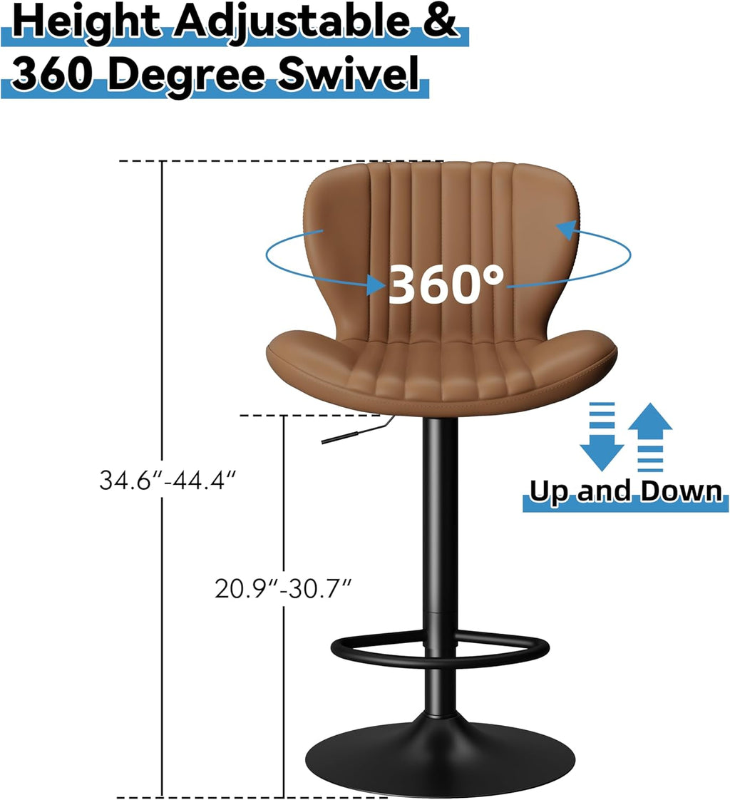 Shintenchi Bar Stools Set of 4 Modern Swivel Bar Chairs, Counter Height Faux Leather Metal Barstools, Upholstered Island Chairs with Back and Footrest, Coffee
