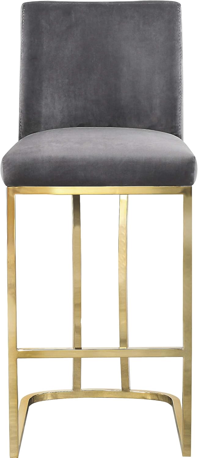 Meridian Furniture Heidi Collection Modern | Contemporary Velvet Upholstered Counter Stool with Polished Gold Metal Legs, 16" W x 19.5" D x 36.5" H, Black