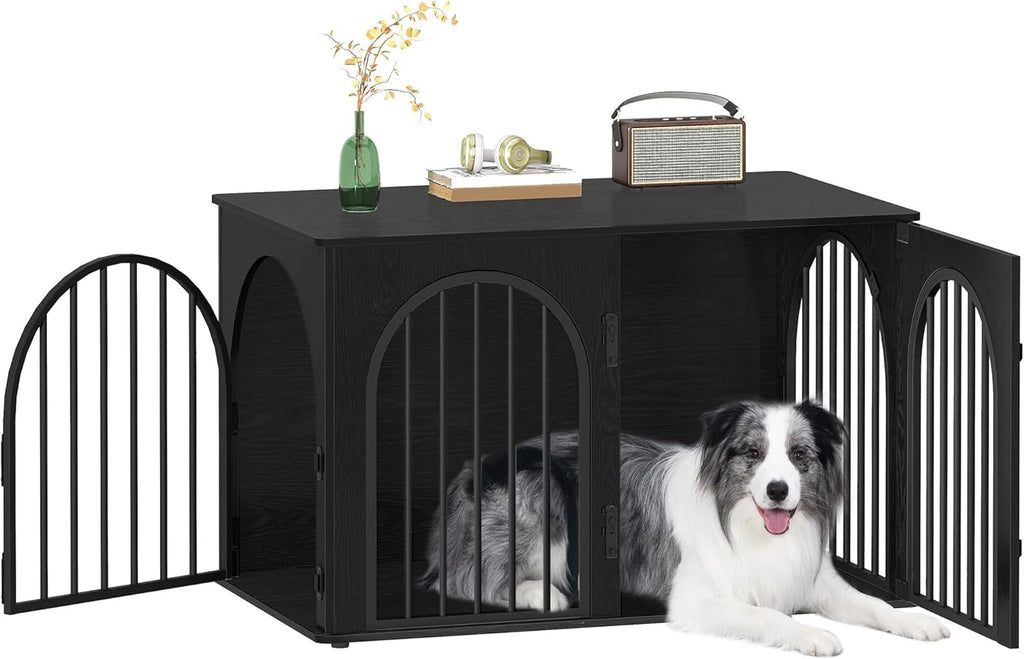 31.5'' Wooden Dog Crate Furniture, Indoor Dog Kennel Dogs Cage for Small/Medium Dogs, Heavy Duty Dog Crates Decorative Pet House End Side Table TV Stand, Rustic Brown DFC85101B